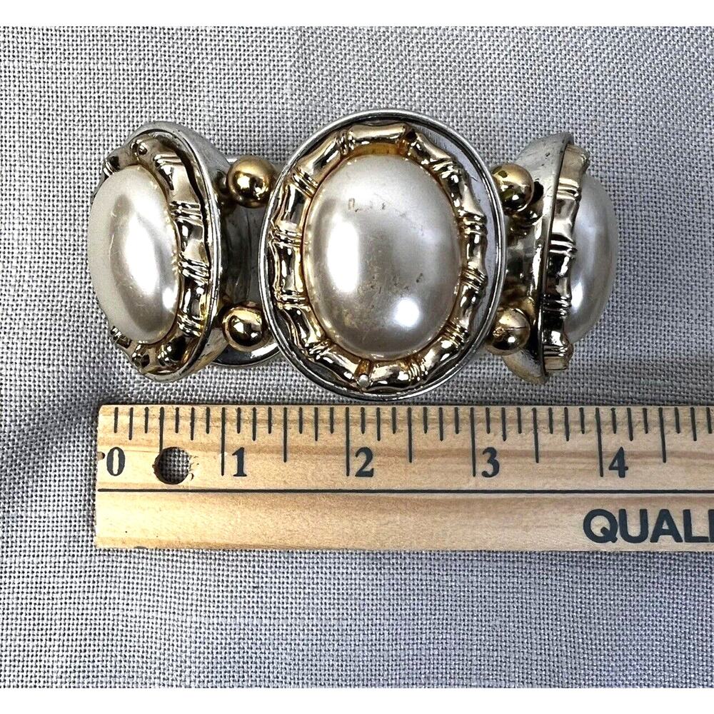 Wide Costume Jewelry Bracelet Gold White Stretch Mob Wife Glam Party Fashion - Picture 8 of 8
